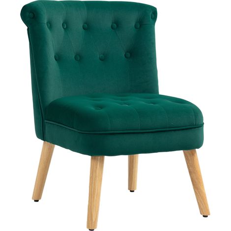 Poltrona velluto verde seduta imbottita trapuntata a bottoni 60x66x79 cm