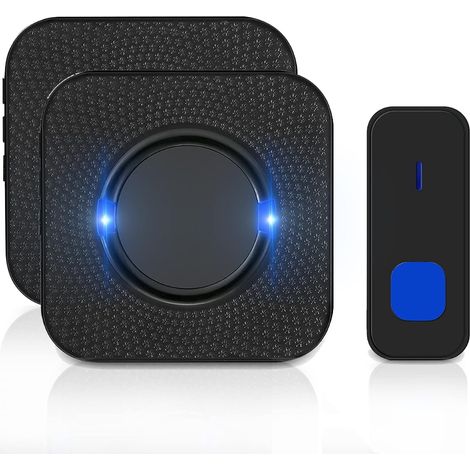 Sonnette sans Fil Exterieur Etanche, Sonnette de Porte avec 55 Sonneries, 5 Niveaux de Volume, Portée de 300 m et Flash LED, Sonnette Maison sans Fil pour Bureau (2 receivers + 1 Transmitter)