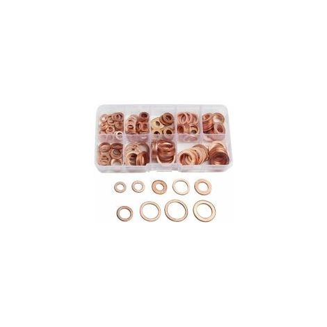 Rondelle Flat en Cuivre Ring Métriques Coffret de Rondelle Joint Assortiment 9 Tailles M5-M14 Avec Boîte Joint de Bouchon de Puisard Huile Outil Accessoires 200pcs (1/4)