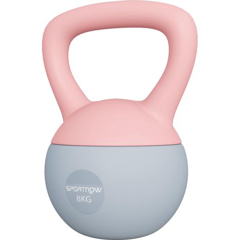 Kettlebell de 8 kg rempli de sable métallique et doté d'une poignée antidérapante pour l'entraînement à domicile, 19 x 19 x 28 cm, rose (1/5)