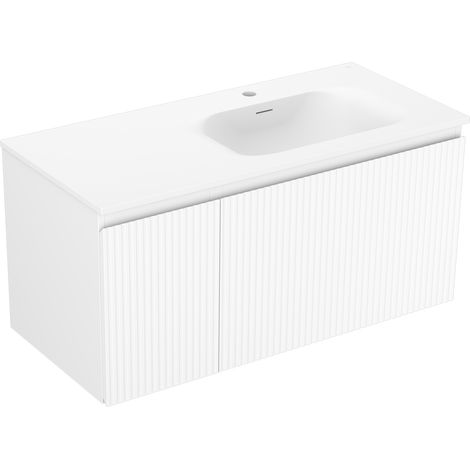 Mexen Rivel meuble de salle de bain 100 cm avec lavabo Vela à droite, 1S, 1D, rainuré, blanc mat - 91A23-10047-3-BBFF01-W23P01 (1/5)