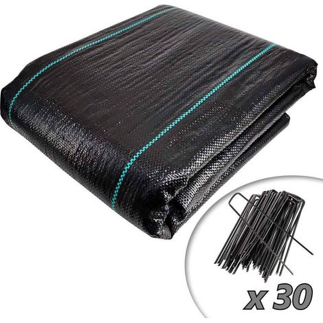 Vounot – Toile de paillage 10mx2m – Bâche géotextile 100g/m² perméable à l'eau – Anti-mauvaises herbes et anti-UV – 30 agrafes fournies