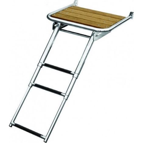 Plateforme inox avec échelle télescopique 3 marches – Dimensions 45 x 39 cm – Charge maximale 100 kg – Marches antidérapantes en plastique (1/2)