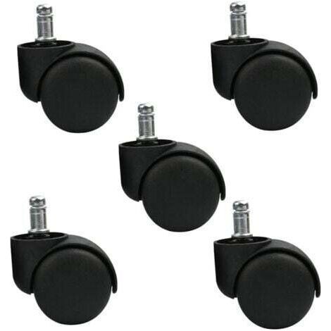 Ensemble de 5 roulettes pivotantes pour tabouret ou chaise de bureau - Noir - Roues silencieuses (1/5)