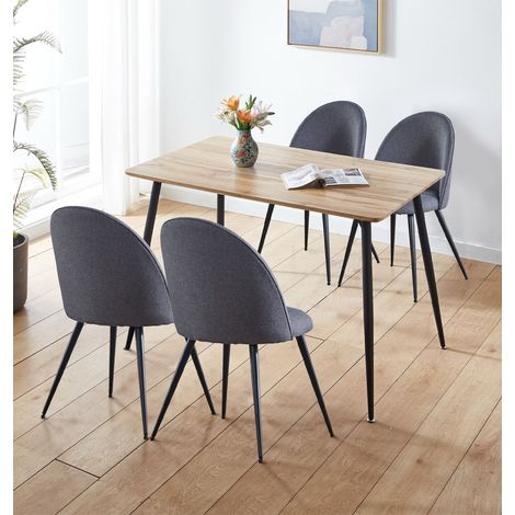 Hallowood Furniture Cullompton Small Dining Table and Chairs Set 4, Oak Effect Rectangular Kitchen Table and Chairs in Curved-Back, Dark Grey Fabric Upholstery with Metal Legs for Home, Office & Café (1/5)