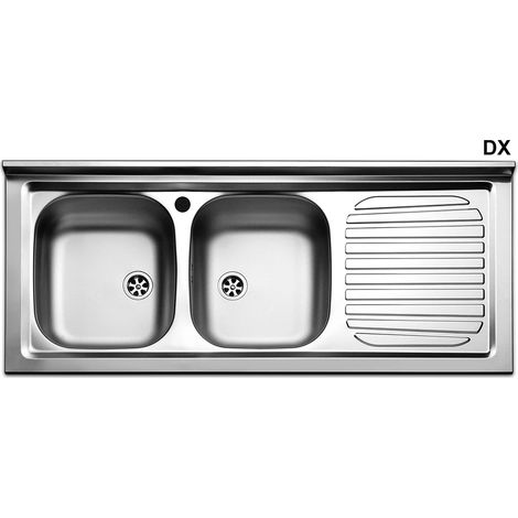 Lavello da appoggio in acciaio inox 2 vasche 120 cm – gocciolatoio a sinistra (1/3)