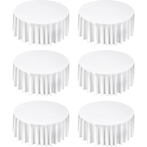 Mophorn Mantel redondo de poliéster, diseño elegante y transpirable, resistente a manchas y arrugas, diámetro de 3352 mm, ideal para bodas y celebraciones, paquete de 6 unidades, color blanco (1/5)