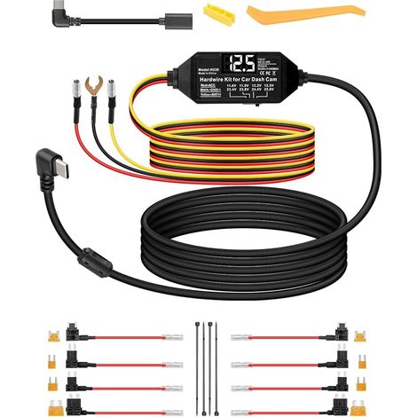 USB C Dash Cam Hardwire Kit, 12V-24V to 5V Type C ACC Hard Wire Kit for Dash Camera 11.5FT, Parking Mode with Low Voltage Protection for Dashcam, GPS (1/5)