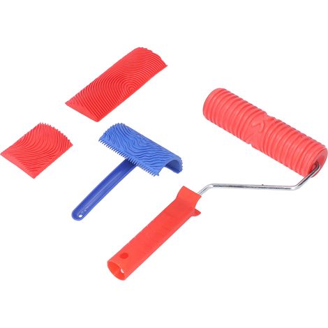 Ensemble d'outils à effet bois : rouleaux à peinture à effet bois, rouleau texturé avec manche, outils en caoutchouc à effet bois pour la décoration artistique des murs et des pièces. (1/5)