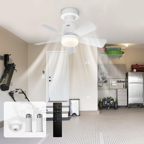 Ventilateur de plafond à LED avec télécommande, 52,5 cm, 4 vitesses, avec ampoule d'éclairage, culot E26/E27, blanc (1/5)