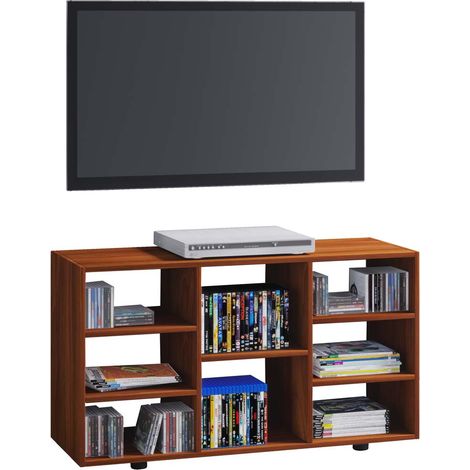 Fetino table TV 8 tablettes noyer décor.