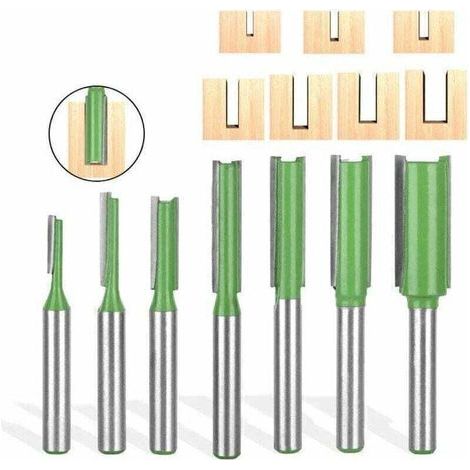 pair 7 Pièces Fraise Droite Defonceuse, Routeur Droite à Simple Duble Flûte à Bois, fraise defonceuse 6mm, pour Bois Carbure de TungstèNe Outil de Travail Du Bois