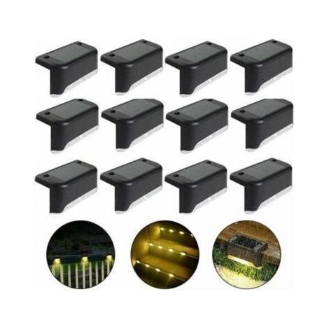 Lot de 12 lampes solaires LED étanches IP65 - Éclairage extérieur pour clôture, escalier, pont et jardin - Lumière chaude, design noir - Énergie solaire, installation facile (1/4)