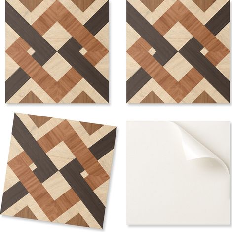 Paquete de baldosas de vinilo impresas listas para instalar con dise帽o geom茅trico de madera, 20x20x20 cm.