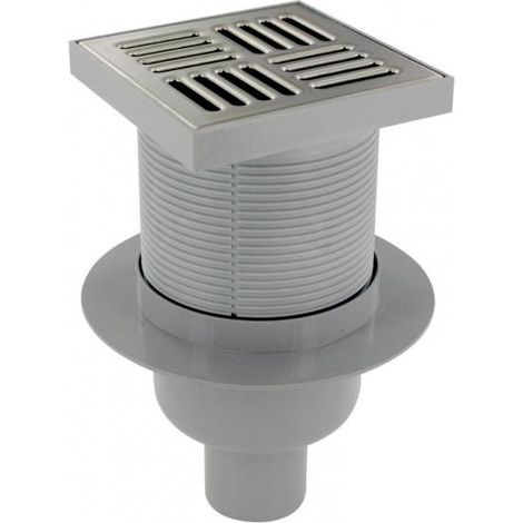 Siphon de Sol avec Grille Inox PRESTO 150x150mm Sortie Horizontale ou Verticale Ø 50mm - 60478 (1/2)