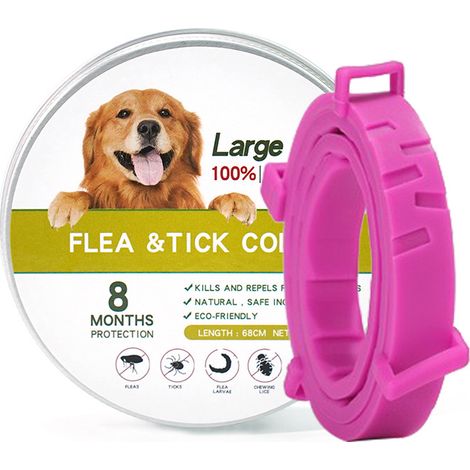 Collier pour chien 1 pièce collier anti-insectes et anti-puces pour chiens (grand chien 35 kg 72 cm, rose) collier anti-insectes et anti-puces (1/2)