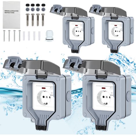 TolleTour Außensteckdose 4X Wandsteckdosen Gartensteckdose Outdoor Wasserdicht Steckdose Steckdose mit Schalter Aufputz 16A IP65 (1/5)