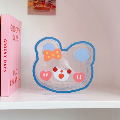 Pot à crayons en forme de dessin animé (ours bleu), vase en acrylique, boîte de rangement transparente, vase transparent, pot à crayons en acrylique, support pour pinceaux de maquillage pour filles (1/4)