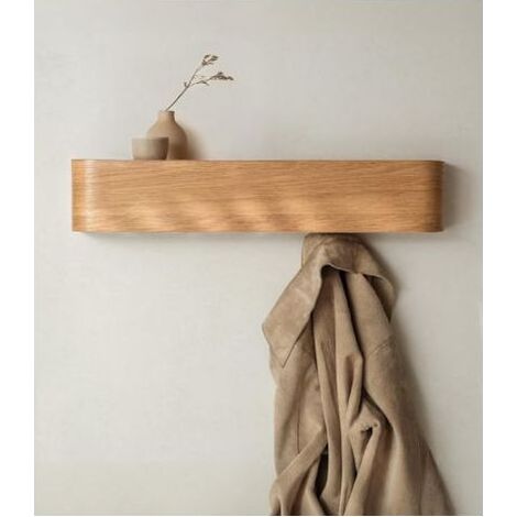 Porte-Manteau Mural Bois Design Moderne avec Crochets Muraux Cachés Panneau en Placage de Bois Massif Chêne (1/4)