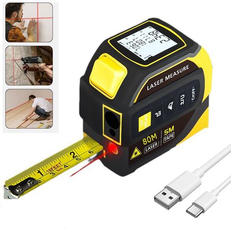 5m Laser Tape Measure, 80m Laser Rangefinder, Laser Reticle LCD Display 8 Measuring Methods Dual-Axis Electronic Angle (1/5)