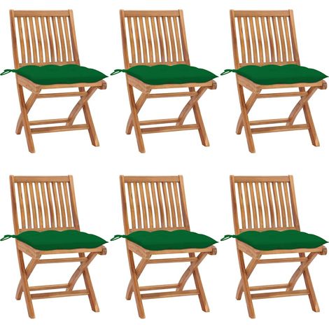 vidaXL Sillas plegables con cojines, 6 unidades, madera maciza de teca. (1/5)