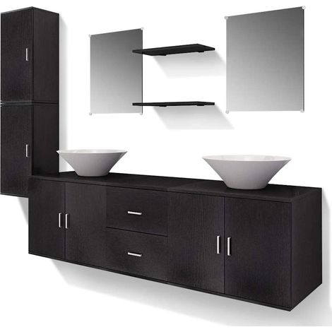 Maison Exclusive - 9-tlg. Badmöbel und Waschbecken Set Schwarz (1/5)