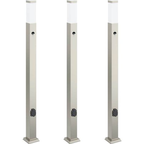 Balizas de luz con sensor y tomacorriente, 3 unidades, 110 cm, acero inoxidable, IP44 vidaXL