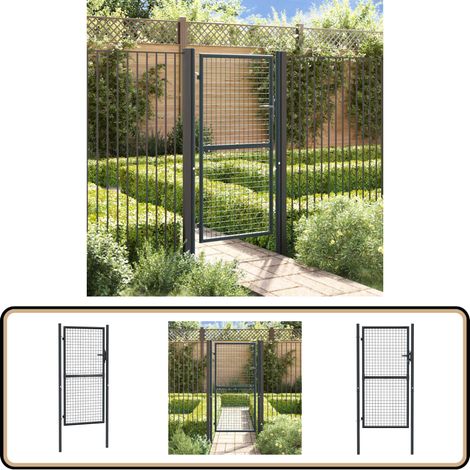Portail en maille de jardin Acier galvanisé 100 x 225 cm Gris - Portail Jardin - Portillon Aluminium - Clôture Jardin - Portail Métallique - Portail Design