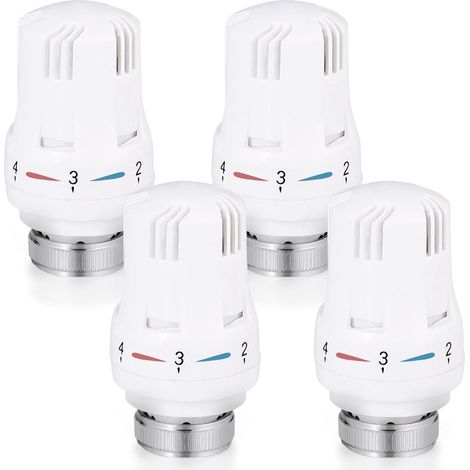Testa termostatica, termostato da 4 pezzi, testa di ricambio per valvola termostatica standard M30 x 1,5, controllo della temperatura per ufficio e casa, bianco (1/5)