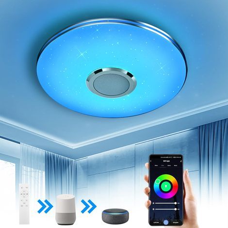 GENERIC-Plafonnier Led avec Haut-parleur Wifi, 36W RGB Eclairage de Plafond avec Télécommande et Contrôle APP, Compatible avec Alexa Google Home, 3600LM, Ø30CM (1/5)