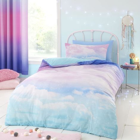 Parure de lit avec Housse de Couette et taies d'oreiller Motif Nuages Arc-en-Ciel Pastel (1/5)