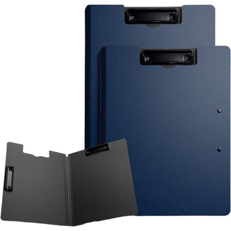 Due lavagne bianche formato A4 con coperture protettive e due morsetti, ideali per uffici, cantieri, scuole e luoghi simili. Colore blu scuro. (1/5)