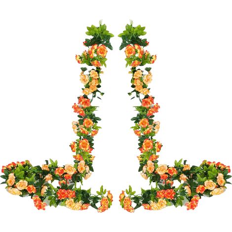 Guirlande de 2 roses artificielles, guirlande de fleurs artificielles, guirlande de roses en soie suspendues, décoration pour mariage, maison ou bureau, arche. (1/5)