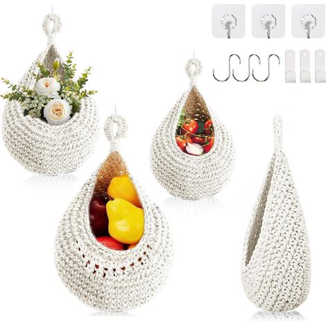 Hand-woven Bohemian-style fruit and vegetable storage basket, wall-mounted, hanging storage basket.