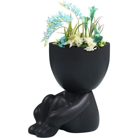 Vase extérieur en résine anthropomorphe – 2 pièces, décoration vintage pour jardin ou intérieur, cache-pot créatif avec visage sculpté (1/5)