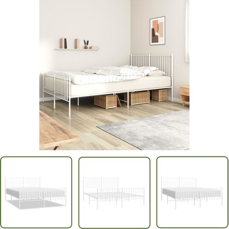 The Living Store Cadre de lit métal sans matelas et pied de lit blanc 160x200 cm - Cadre De Lit - Lit Double - Lit Metal - Lit Blanc - Meuble Chambre (1/5)