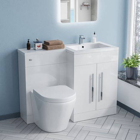 Aric 1100mm RH Freestanding White Vanity with BTW Rimless Toilet, WC & Basin (1/5)