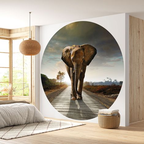 Papier peint rond / cercle - Eléphant - Diamètre 50 cm (1/4)