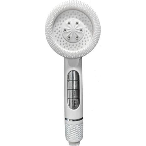 Cabezal de ducha antical, ahorro de agua, alta presión, filtro 3 + 1 tipos de chorros, ahorro de agua con función de masaje, parada instantánea y portátil, cabezal de ducha con filtrado blanco (1/5)