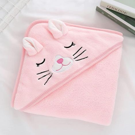 Serviette de bain à capuche - Ultra-douce, absorbante, hypoallergénique - Convient aux garçons et aux filles (Chat rose, 80 x 80 cm) (1/5)