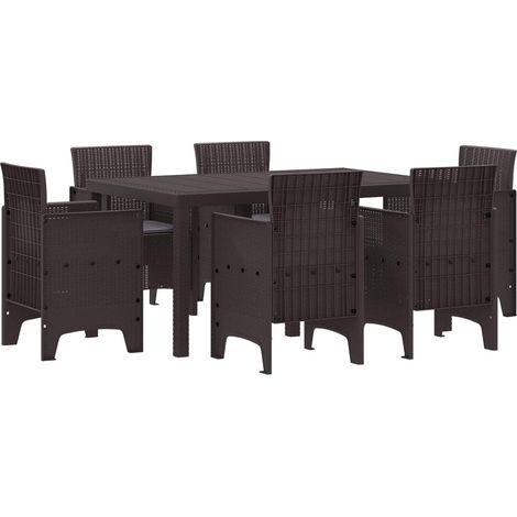 Garten Essgruppe 7 pcs Braun Polt Rattan