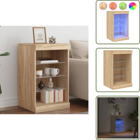 The Living Store Buffet avec lumières LED chêne sonoma 41x37x67 cm - Buffet Design Moderne - Meuble Rangement - Luminaire Led - Étagère Murale - Décoration Intérieur (1/5)