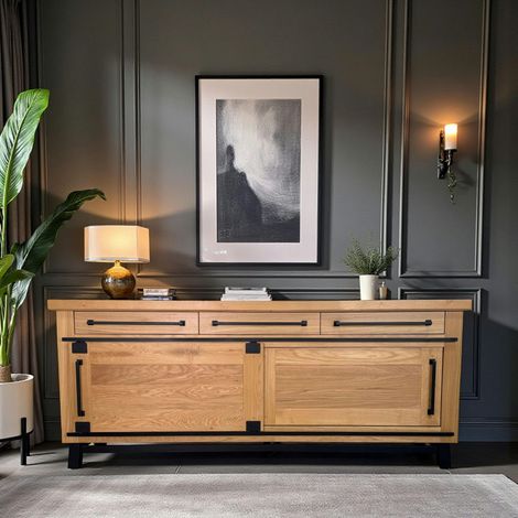 Buffet chêne clair à portes coulissantes 225 cm ALPINE (1/5)