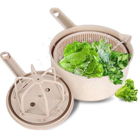 Dailygoods，Centrifugadora de ensaladas，Centrifugadora multifuncional para ensaladas，Secador de frutas y verduras，Plástico beige (1/5)