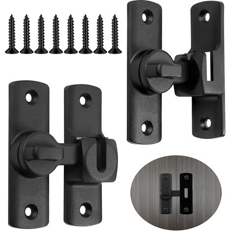 Loquet Porte Interieure, 90/180 Degrés Verrou Coulissante avec Vis, Alliage D'aluminium Loquets et Verrous de Portes pour Fenêtres, Meubles et Clôtures (Noir)