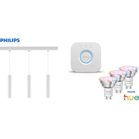 Philips Pendelleuchte 3er Spot Paxie Easy Link + Smart-Home Hue Bridge weiß 157 cm warmweiß-kaltweiß RGB Pendelleuchte