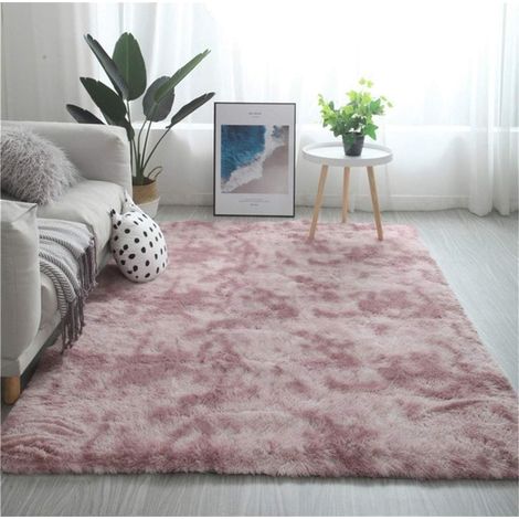 Tapis Dégradé Doux et Moelleux, Long Cheveux Lavable avec Le Fond Antidérapant, Tapis Décoratif de Style Moderne pour Salon, Chambre, Canapé (Rose + Violet, 60x160cm)- (1/4)