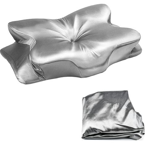 Taie d'oreiller en satin pour oreillers à mémoire de forme, taie d'oreiller orthopédique en soie, protège-oreiller en satin, taie d'oreiller de soutien cervical, argentée (uniquement pour 63x38x14cm)