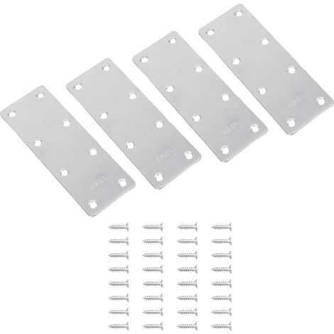 Lot de 4 équerres droites en acier inoxydable avec vis droites pour réparation de plaques de réparation, connecteurs de support en bois (1/4)