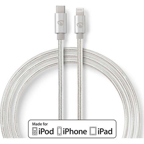 Cable relámpago  USB 2.0  Apple Lightning, 8 pines  USB-C™ macho  480Mbps  Chapado en oro  2,00 metros  Redondo  Trenzado / Nailon  Aluminio  Caja con ventana cubierta.